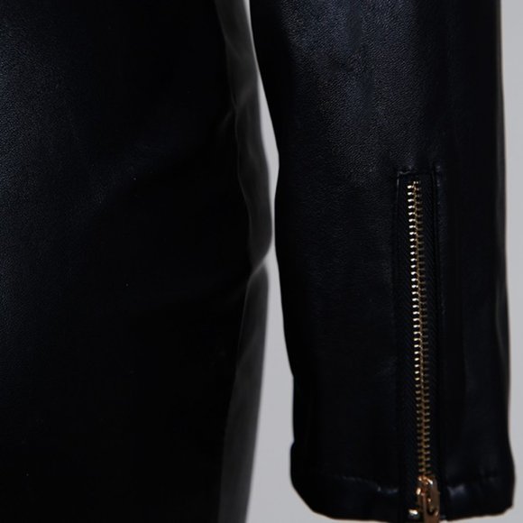 Black Off Shoulder Zipper Faux Leather Midi Dress - Picture 7 of 8